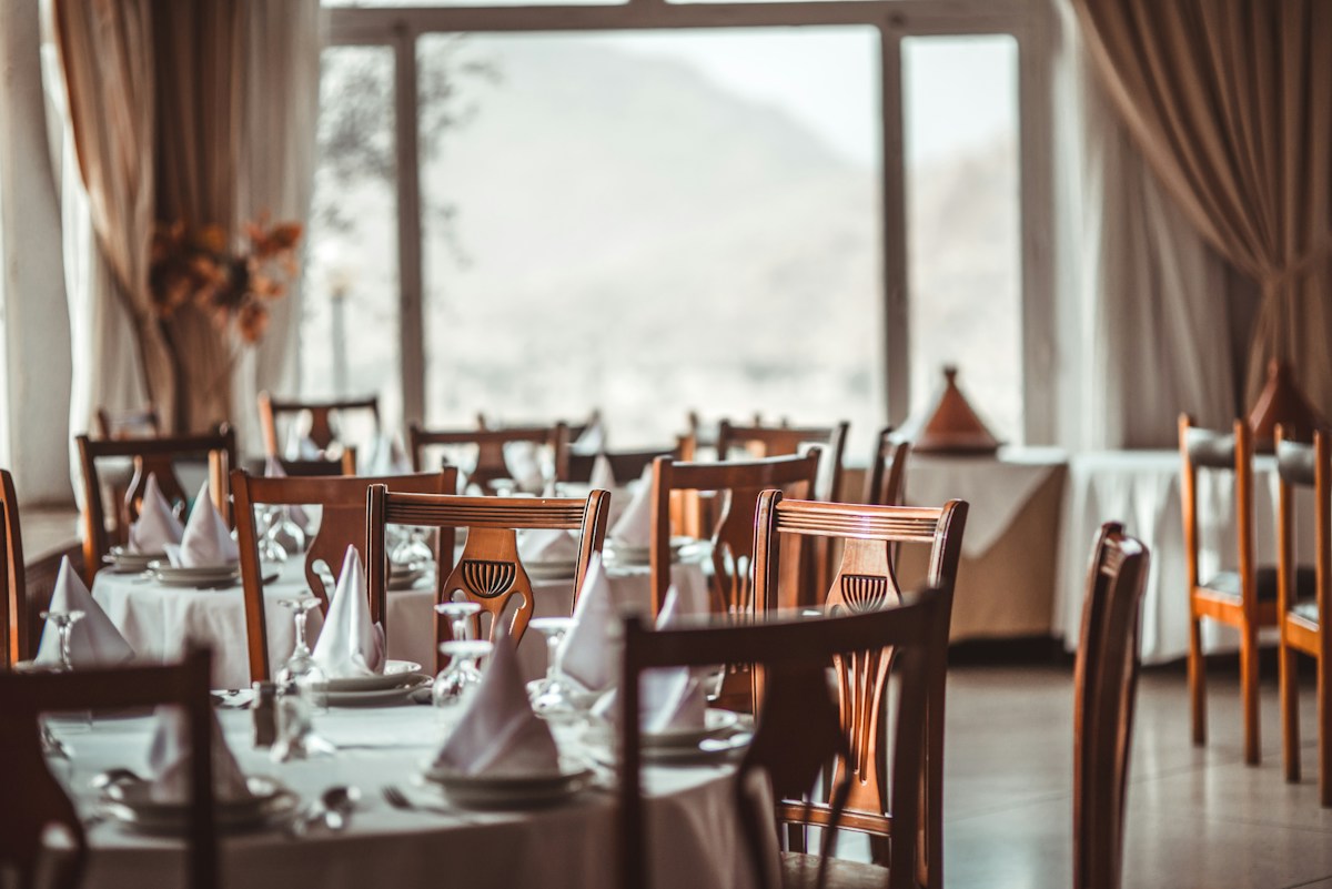Warm restaurant dining room